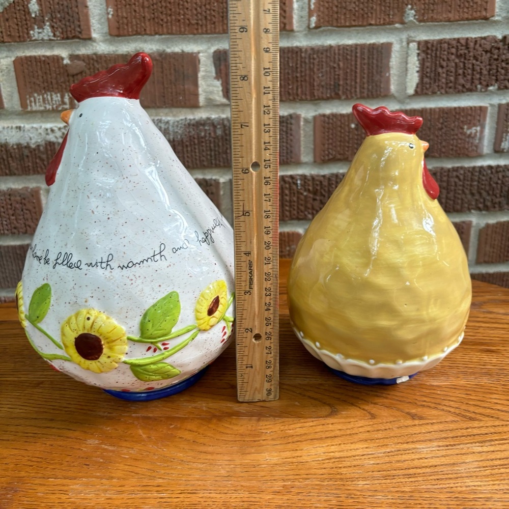Home Essentials And Beyond Yellow Ceramic Chicken Hen Kitchen Decor Set of 2 - Picture 2 of 5